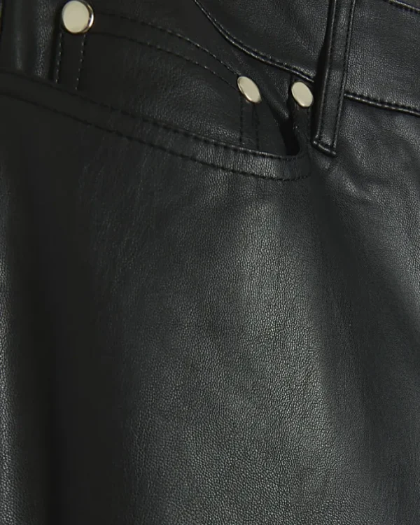 Black faux leather straight trousers