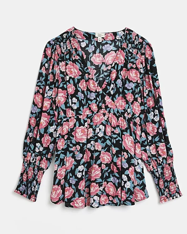 Black floral maternity wrap top