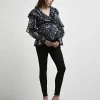 Black floral print maternity blouse