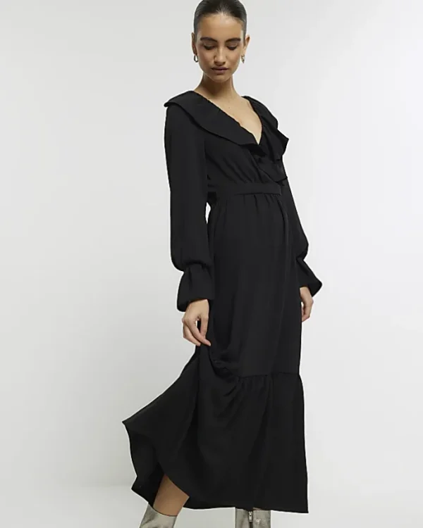 Black frill swing maxi dress