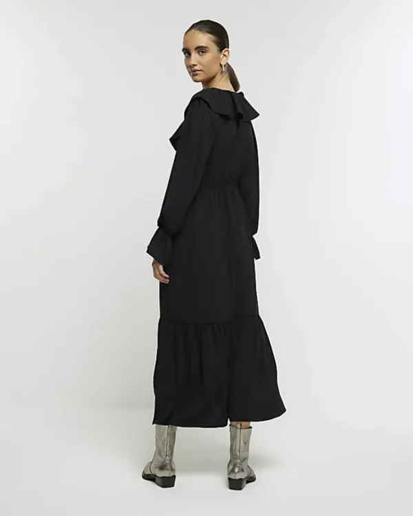 Black frill swing maxi dress