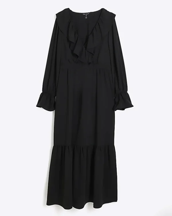 Black frill swing maxi dress