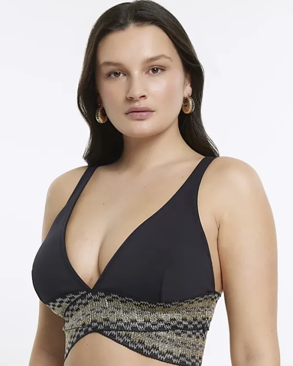 Black fuller bust plunge bikini top