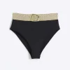 Black high waisted buckle bikini bottoms