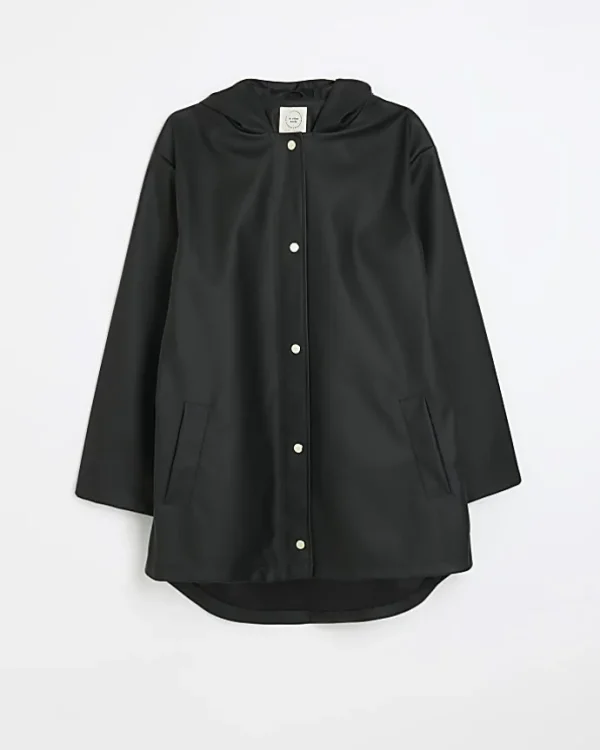 Black hooded rain coat