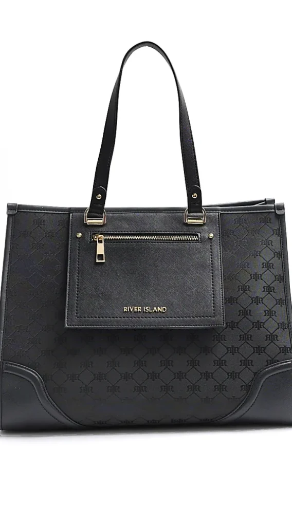 Black jacquard monogram shopper bag