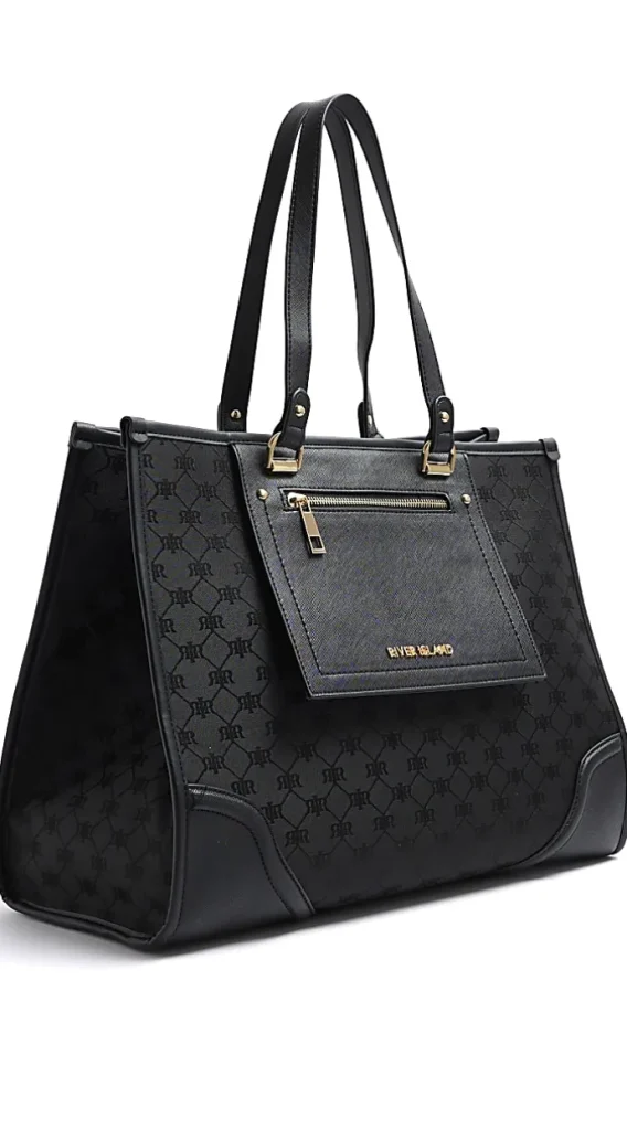 Black jacquard monogram shopper bag