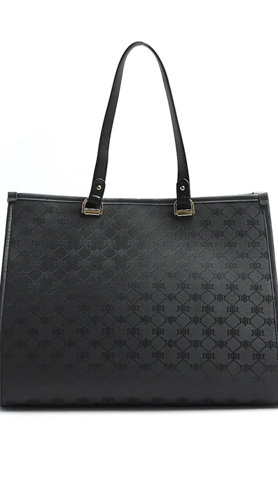 Black jacquard monogram shopper bag