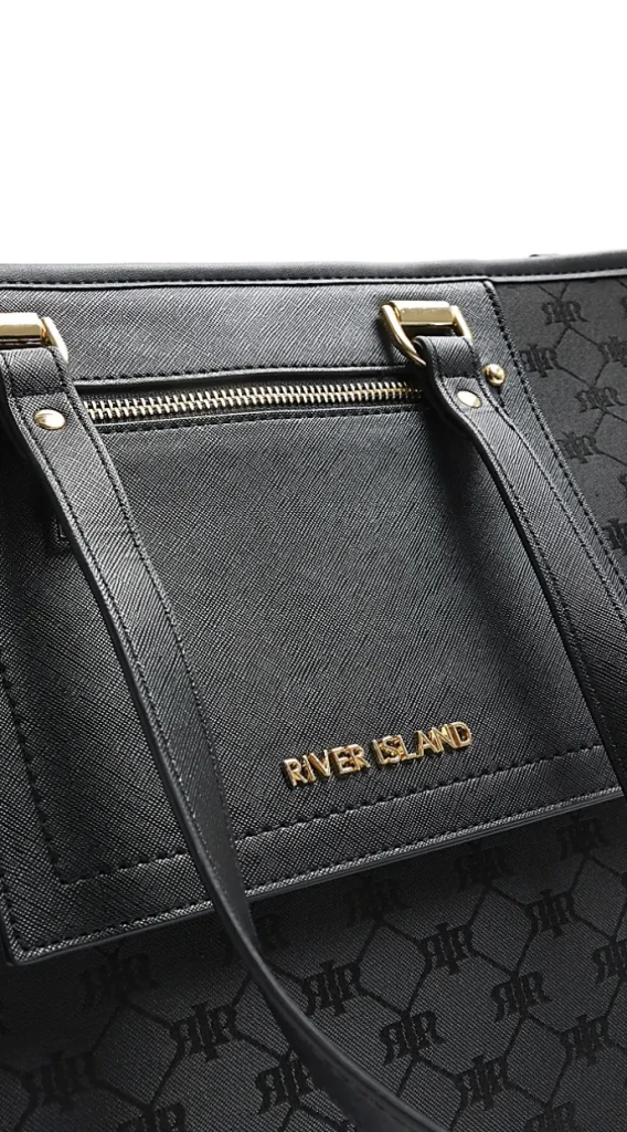 Black jacquard monogram shopper bag