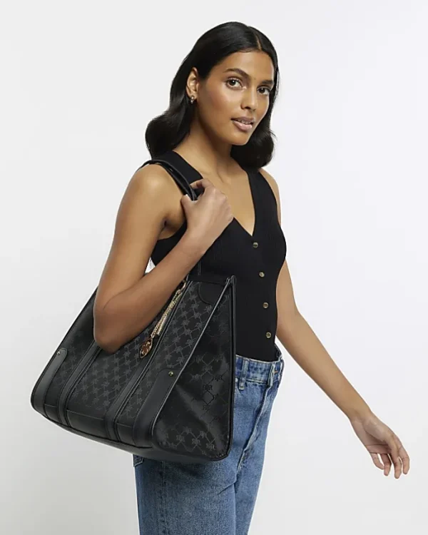 Black jacquard RI monogram shopper bag