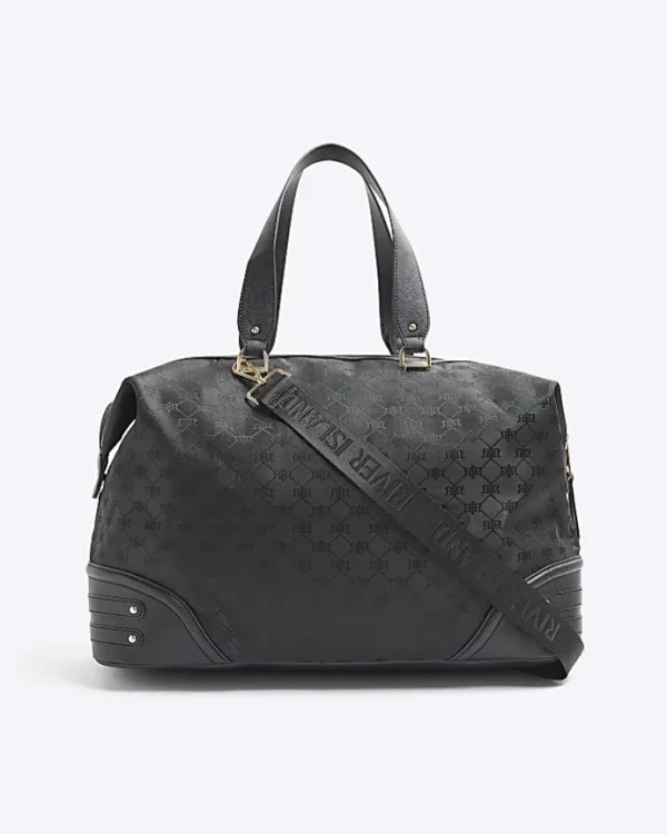 Black jacquard RI monogram travel bag