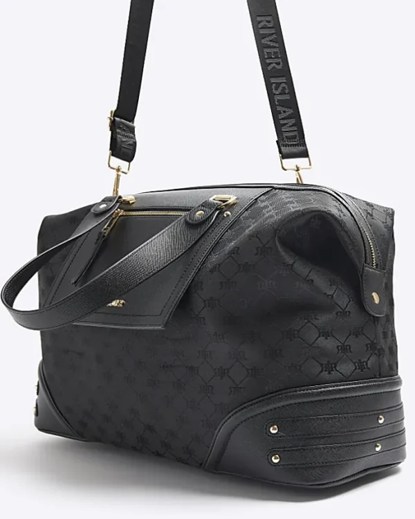 Black jacquard RI monogram travel bag