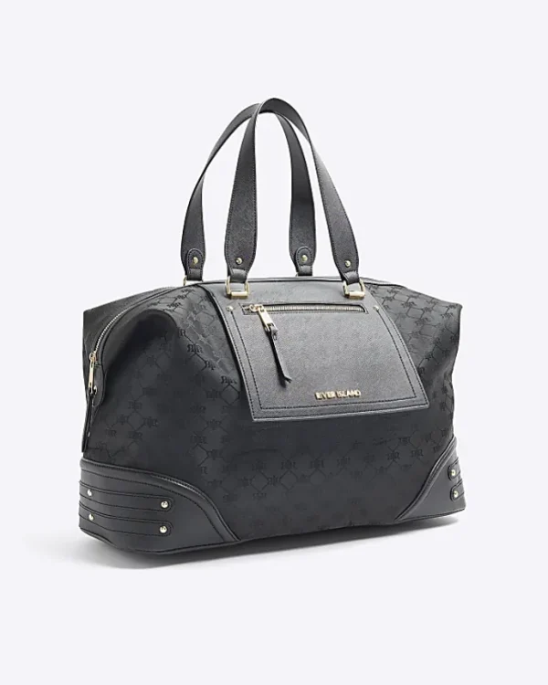 Black jacquard RI monogram travel bag