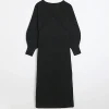 Black knit wrap jumper midi dress