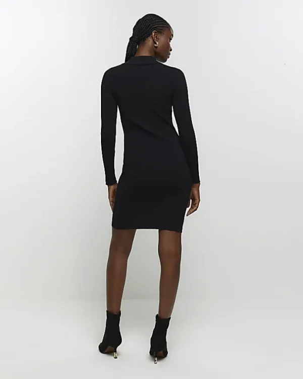 Black knit zip bodycon mini dress