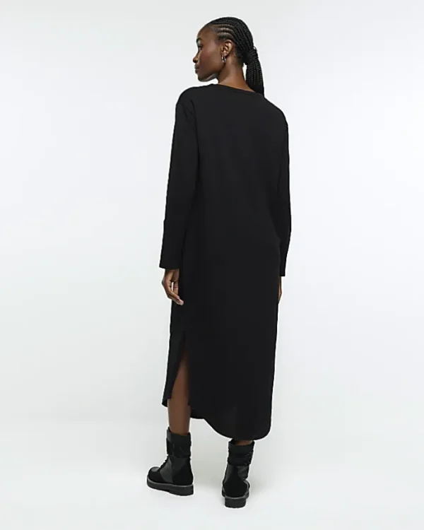 Black knot long sleeve t-shirt midi dress