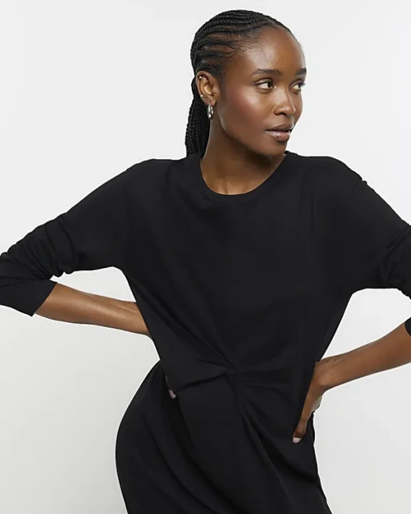 Black knot long sleeve t-shirt midi dress