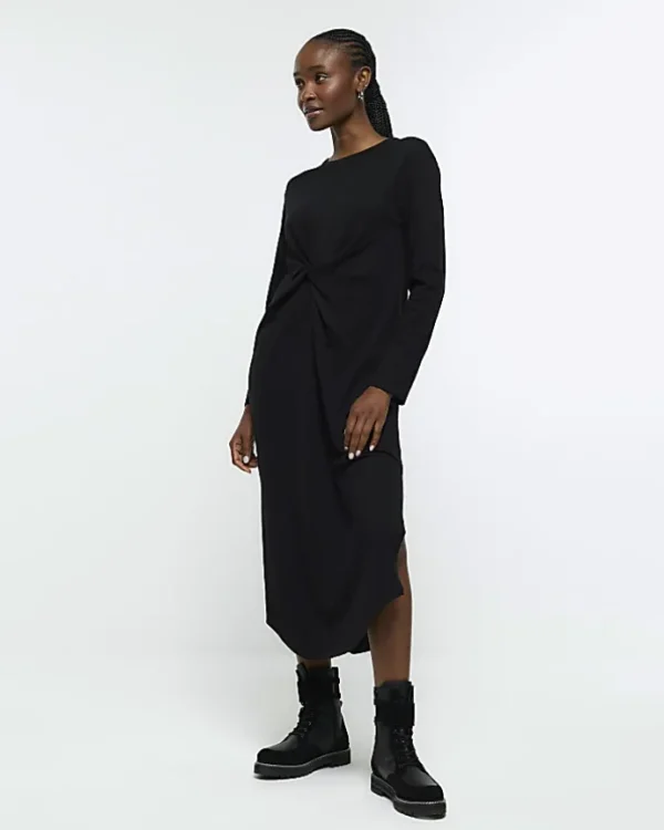 Black knot long sleeve t-shirt midi dress