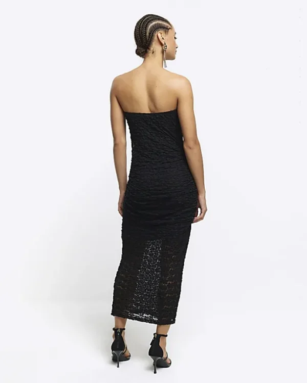 Black lace bandeau bodycon midi dress