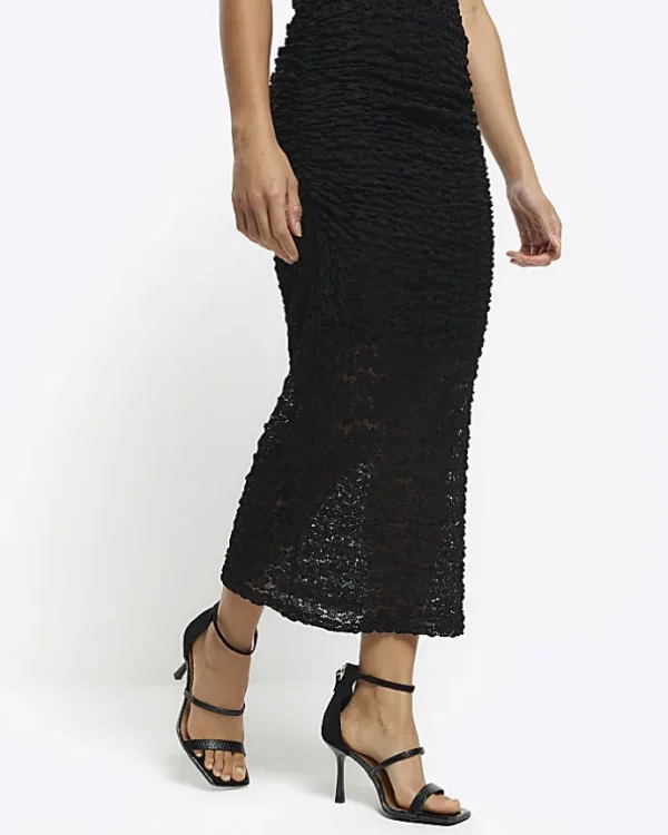 Black lace bandeau bodycon midi dress