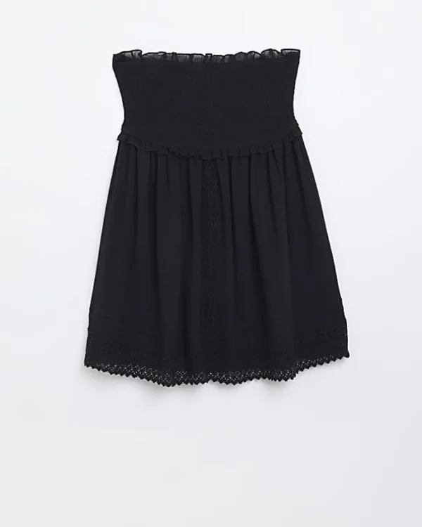 Black lace detail bandeau beach mini dress