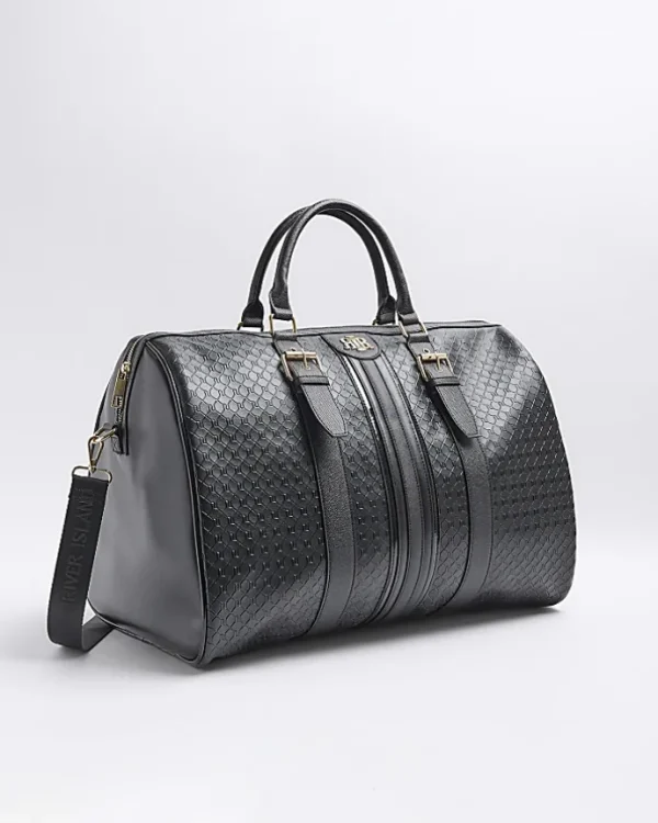 Black large embossed RI monogram travel bag