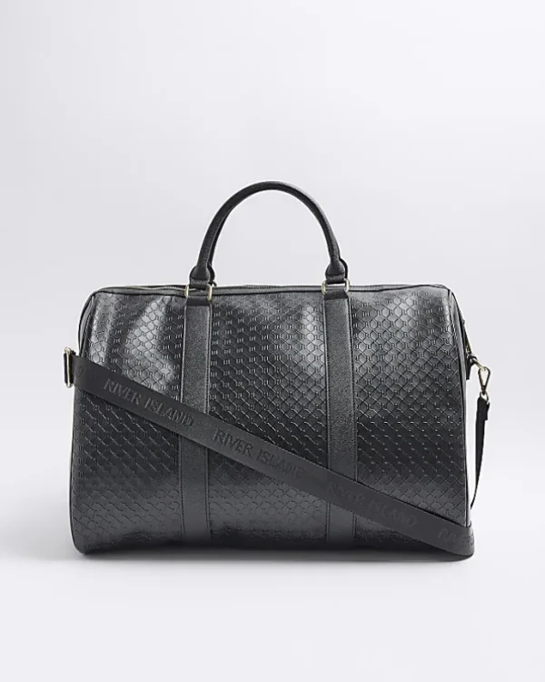 Black large embossed RI monogram travel bag