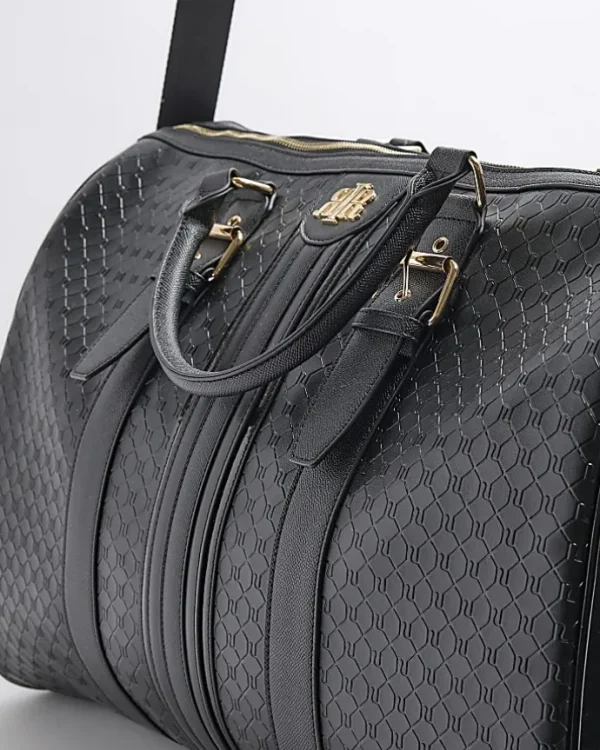 Black large embossed RI monogram travel bag