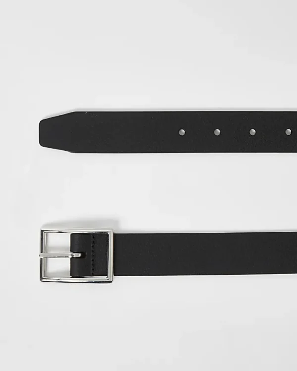 Black leather buckle belt