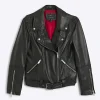 Black leather oversized biker jacket