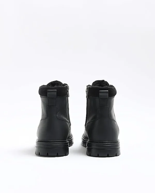 Black leather padded collar boots