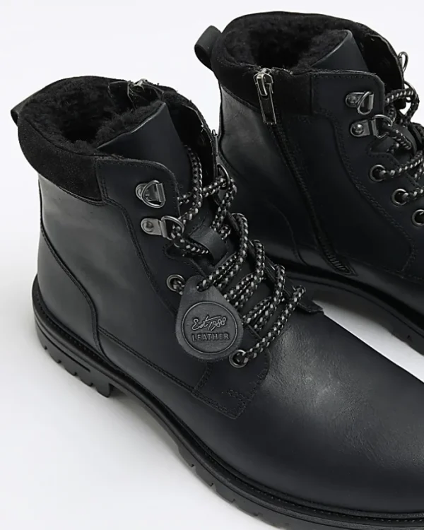 Black leather padded collar boots