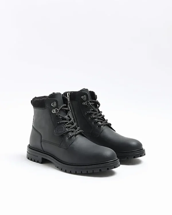 Black leather padded collar boots