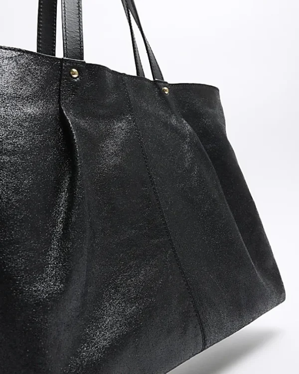 Black leather shopper bag