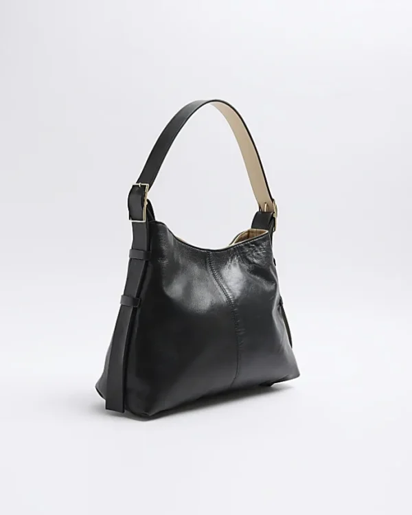 Black leather slouch tote bag