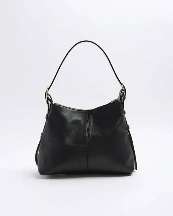 Black leather slouch tote bag