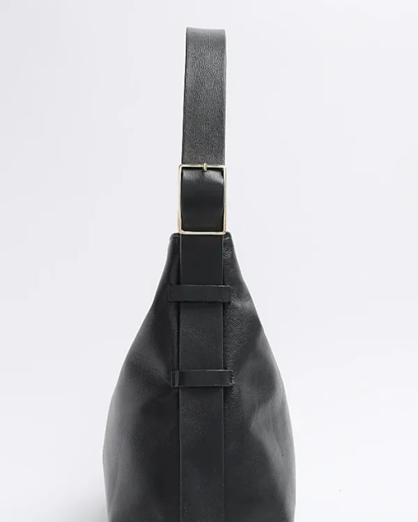 Black leather slouch tote bag