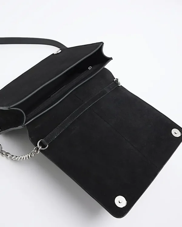 Black leather studded cross body bag