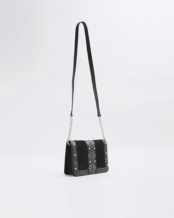 Black leather studded cross body bag