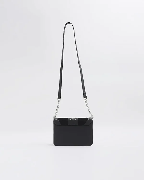 Black leather studded cross body bag