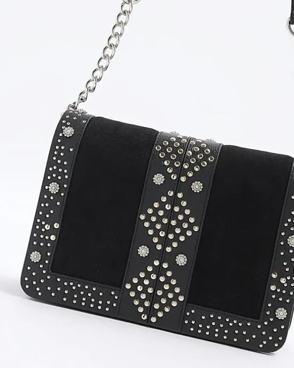 Black leather studded cross body bag