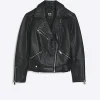 Black leather zip up biker jacket