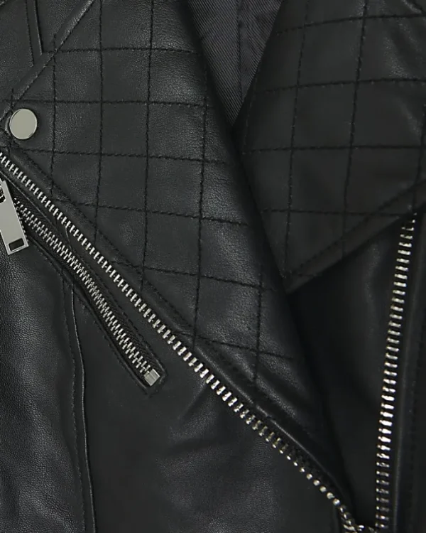 Black leather zip up biker jacket