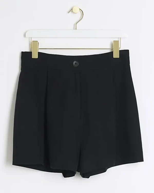 Black linen blend high waisted shorts