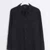 Black linen blend long sleeve shirt