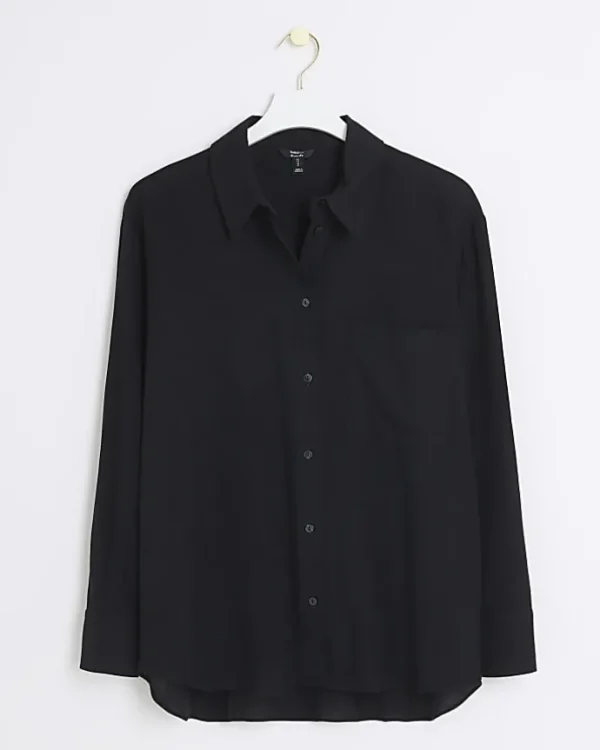 Black linen blend long sleeve shirt