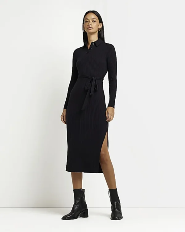 Black long sleeve bodycon midi dress