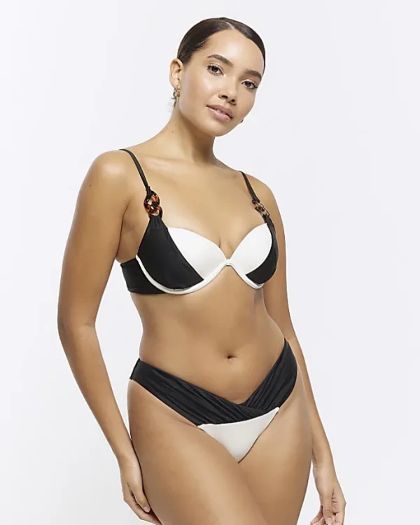 Black low waist colour block bikini bottoms