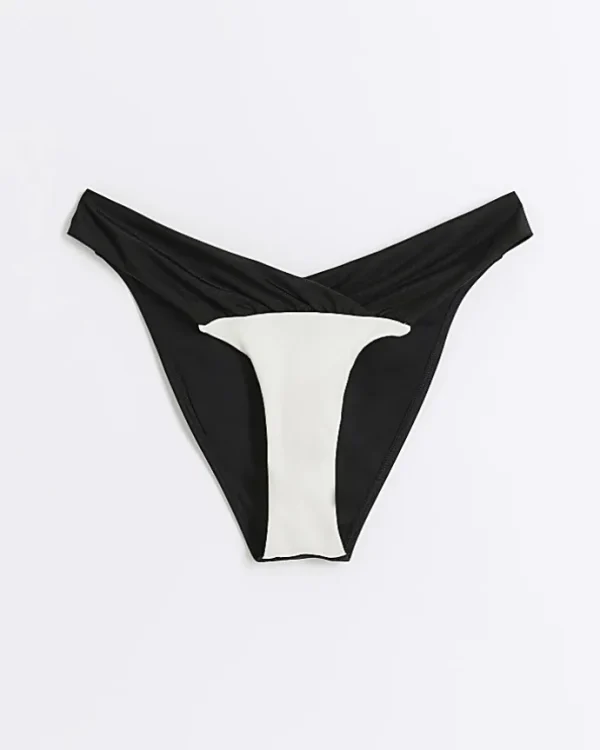 Black low waist colour block bikini bottoms