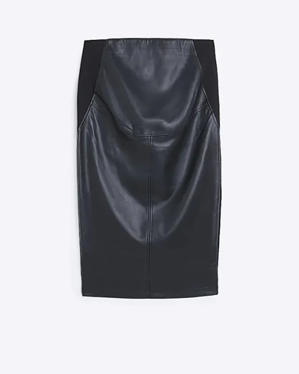 Black maternity faux leather mix pencil skirt